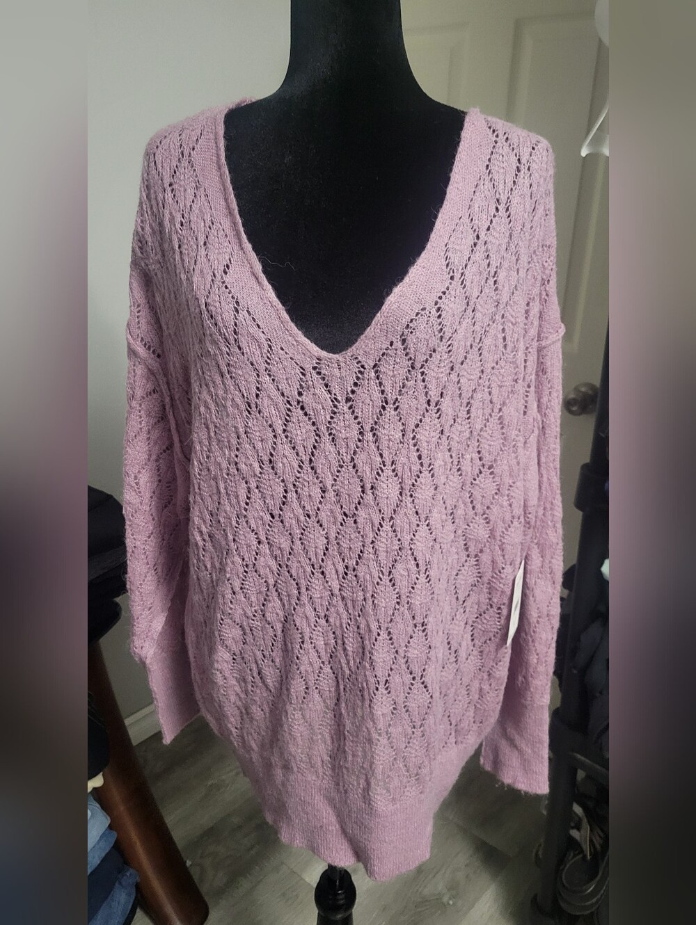 Free People Size Small* "Say Hello" Tunic Sweater Lilac Oversized Open Knit